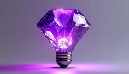 Brilliant Diamond Lightbulb Shining Bright with Innovative Ideas and Creative Solutions, Emitting a Vibrant Purple Glow