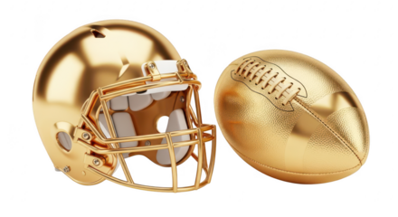 Golden American football helmet and ball graphic design
