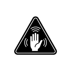 black and white symbol featuring an upside-down warning triangle containing an open hand radiating positive energy. It symbolizes transforming adversity into opportunity and highlights charity