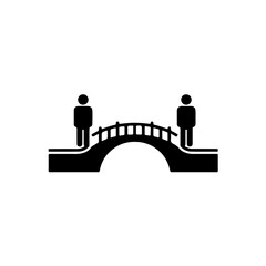black and white line art design showing two human figures linked by a single-line bridge. Symbolizing charity as the essential link that overcomes divides, isolation, and connects givers