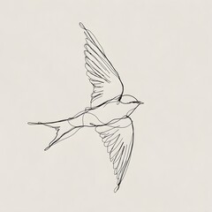 Fototapeta premium Minimalist single line drawing of a swift bird in flight, elegant and clean design.