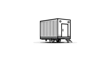 Line art illustration of a portable mobile office trailer. Simple icon for construction sites, temporary workplaces, or event facilities.