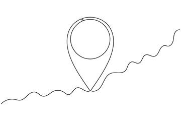 Pin location icon continuous one line drawing on white background minimalist map outline vector illustration