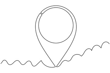 Pin location icon continuous one line drawing on white background minimalist map outline vector illustration