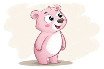 Naklejka premium Cute Pink Bear Character Standing Happily Against a Light Background