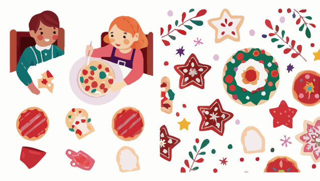 Children at table eating with holiday cookies and festive decorations surrounding them nicely displayed