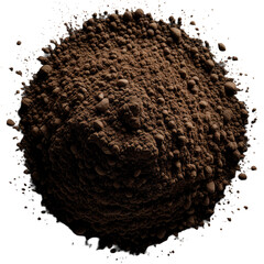 Rich, dark cocoa powder pile on a black backdrop in a studio shot