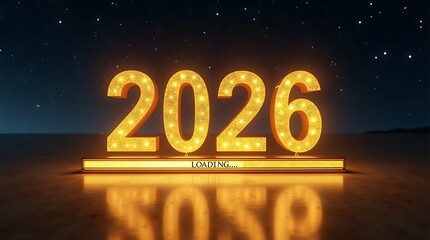 Glowing golden 2026 numbers illuminated against a starry night sky