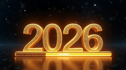 Golden 2026 numbers illuminated with warm light and sparkles