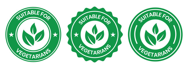 Suitable for Vegetarians stamp sticker with Leaves icon vector illustration. Suitable for Vegetarians sign, logo, badge, icon, sticker, label, emblem, stamp, symbol, black, line, flat vector.