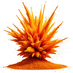 Vibrant explosion of bright orange powder against a black background