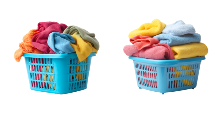 Overflowing Colorful Laundry Basket isolated on transparent background