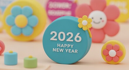 Celebrate a cheerful Happy New Year 2026 with vibrant floral decorations, bringing joy and optimism for the future, perfect for cards and invitations