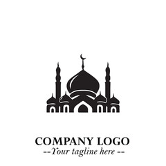 Dome Mosque Logo Symbol in Black on the White Background with Elegant Islamic Architecture Design