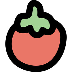Red Tomato With Green Stem Icon Style Isolated On Transparent Background Simple Hand Drawn Fruit Healthy Food Ingredient For Cooking And Nutrition