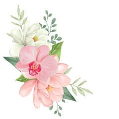 Watercolor Floral Corner Arrangement with Orchid