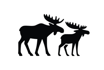 Moose and calf silhouette illustration on a clean white background.