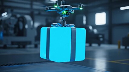 Delivery Drone Carrying Gift Box with Glowing Ribbon for Special Occasion - Powered by Adobe