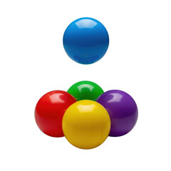 Dynamic arrangement of bright plastic balls with blue sphere atop