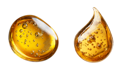 Perfect Golden Oil Droplet with Bubbles isolated on transparent background