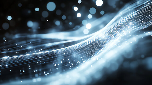 Dynamic glowing light trails and particles create abstract futuristic flow