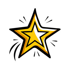 Obraz premium Stylized gold star with a black outline and comic book sparkle