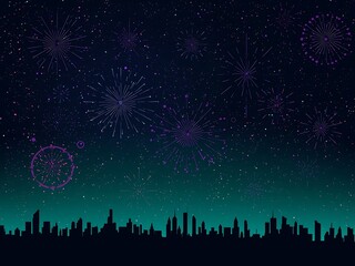 Vibrant starry night sky over a silhouetted cityscape