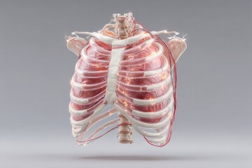 Human Thorax Anatomy with Rib Cage, Lungs, and Circulatory System