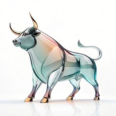 Obraz premium A modern stylized translucent bull sculpture with golden horns and hooves