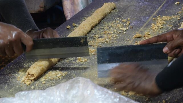 Making Asian traditional peanut candy