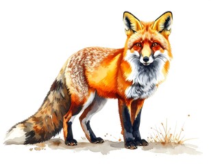 Obraz premium Watercolor depiction of a vibrant, orange-furred fox standing