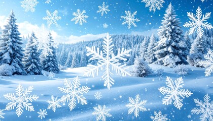 Snowy forest with falling snowflakes