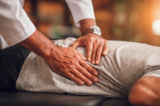 Healthcare professional performing manual therapy on a patient's lower back