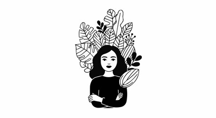 Woman Surrounded by Foliage - A Portrait of Nature and Serenity.