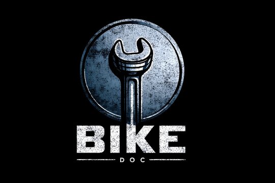 Creative bike repair logo featuring a wrench and symbolic design for a bike service shop