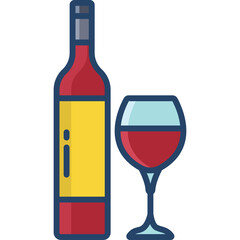 Red Wine Bottle Next To A Glass Filled With Red Wine On A Transparent Background Simple Illustration