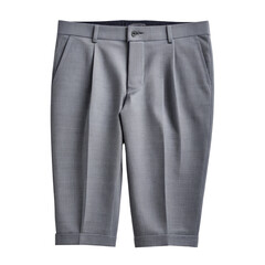 Gray dressy shorts with pleats and cuffed hem on a solid background