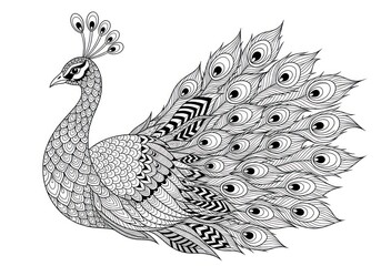 Fototapeta premium Intricate peacock illustration with detailed feather design