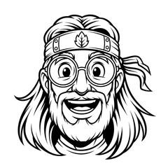 Fototapeta premium Smiling cartoon man portrait with long hair and glasses