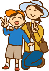 記念写真する親子