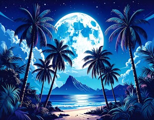 Tropical moonlit scene