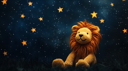 Stuffed lion on a starry night background