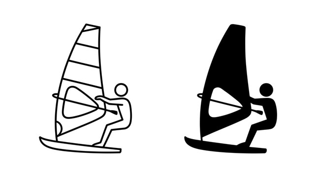 Windsurfer icon set collection of windsurfing symbols vector illustration of windsurfer with sail and board
