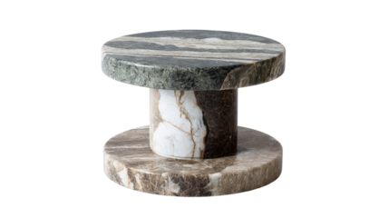 Two-tier round marble side table with contrasting shades, background isolated on a Transparent background, PNG file.