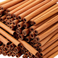 Rolled cinnamon sticks, natural brown color. Spice sticks stacked together