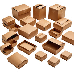 Fototapeta premium Cardboard Boxes Assortment of brown cardboard boxes, open and closed