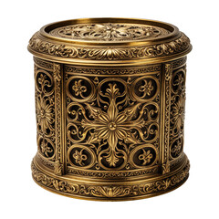 Ornate gold container with detailed floral and scrollwork designs