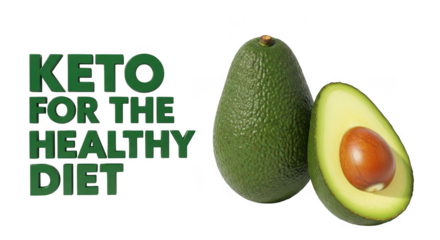 Keto for healthy eating. Keto for healthy eating with avocado green writing and fruit on transparent background