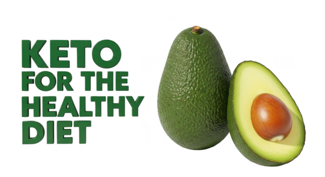 Keto for healthy eating. Keto for healthy eating with avocado green writing and fruit on transparent background