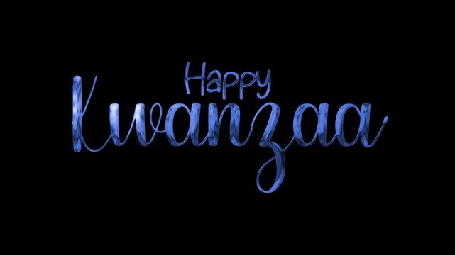 Bright happy kwanzaa text in glossy blue font. Perfect for festive holiday projects, invitations, and greeting cards.